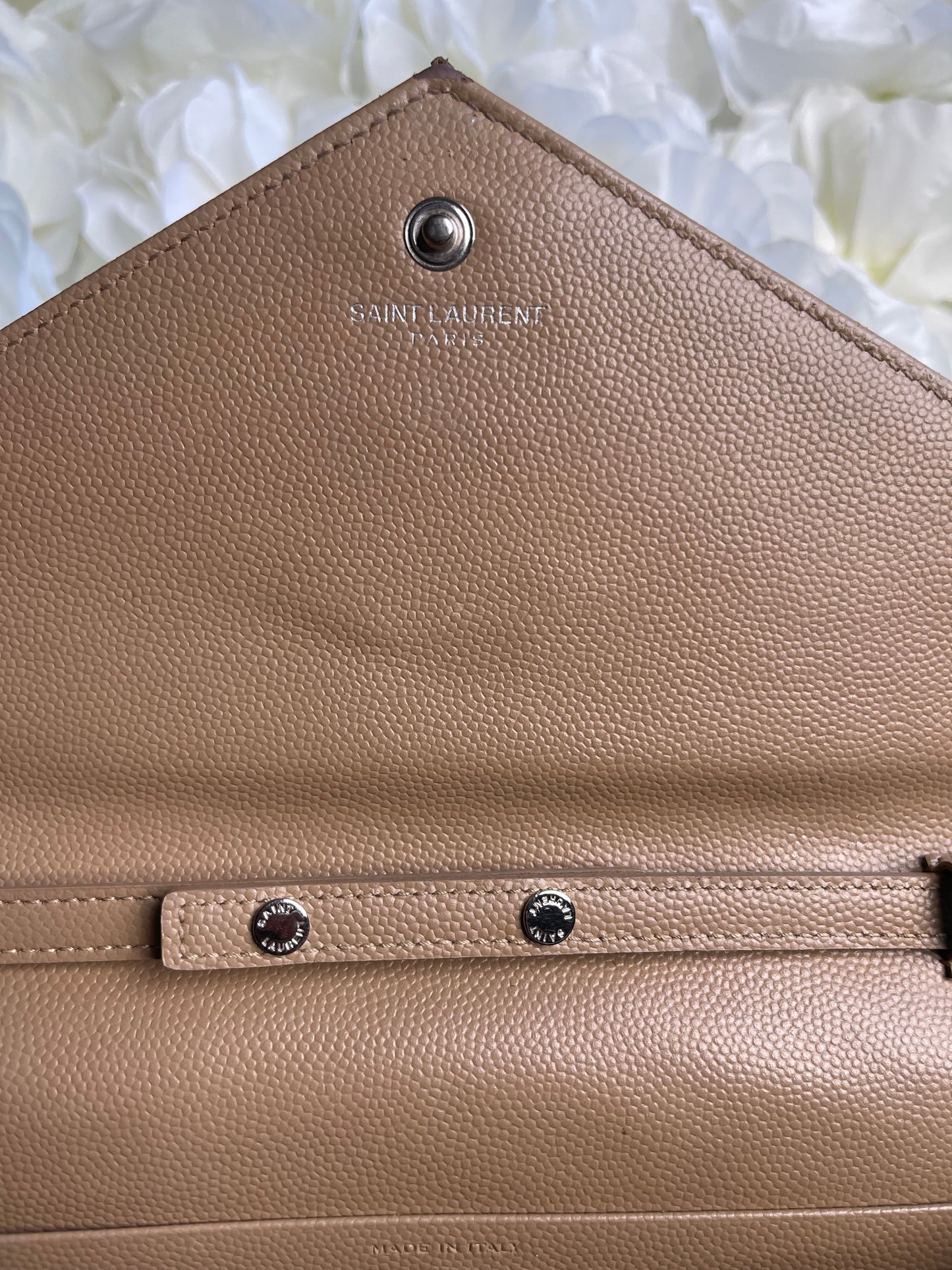Saint Laurent Cassandre Crossbody Handbag in Tan