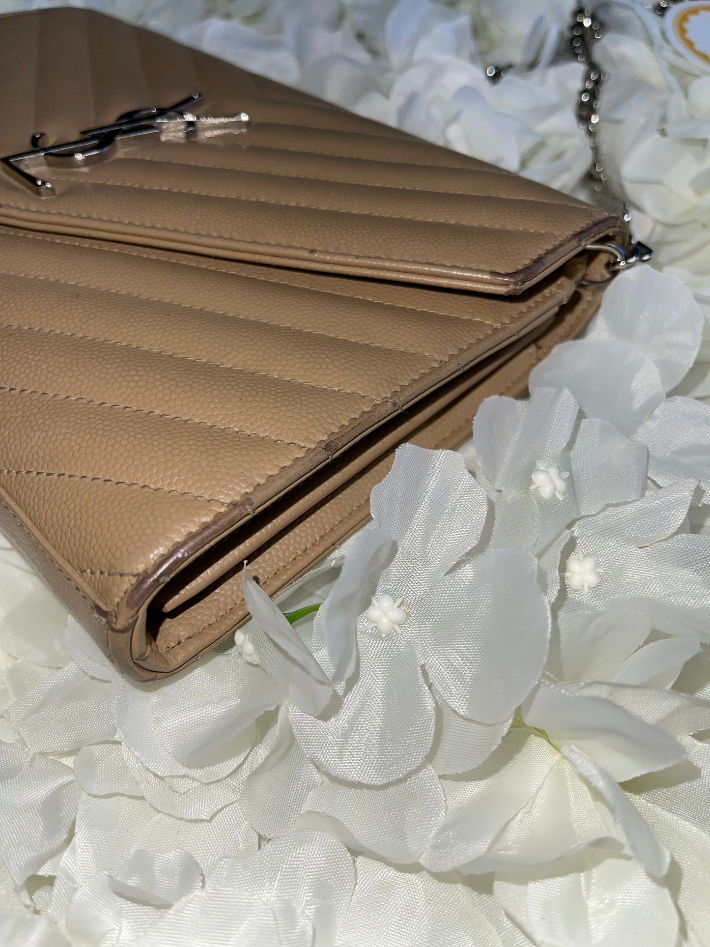 Saint Laurent Cassandre Crossbody Handbag in Tan