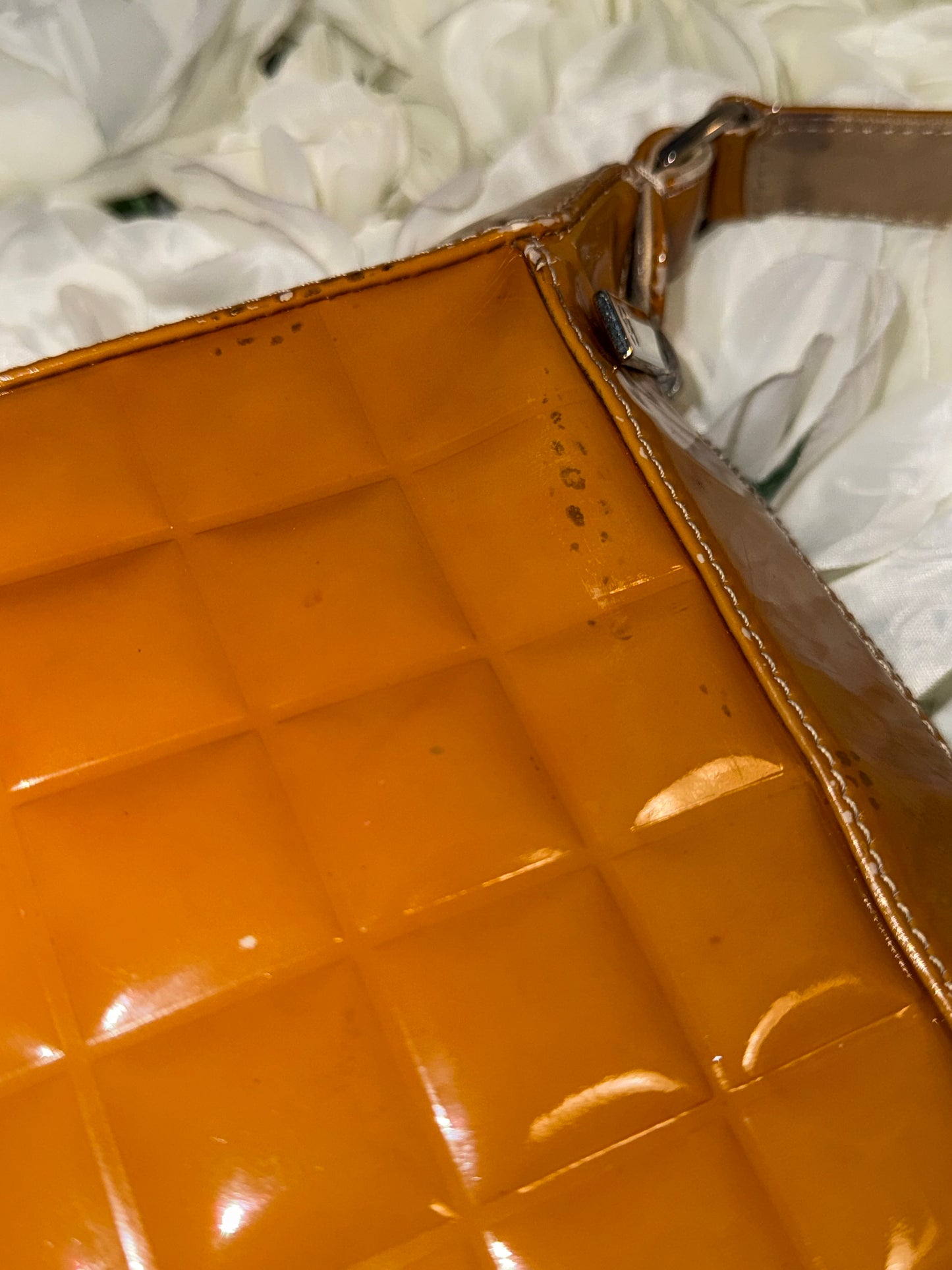 Chanel Mustard Chocolate Bar Handbag Patent Leather Vintage