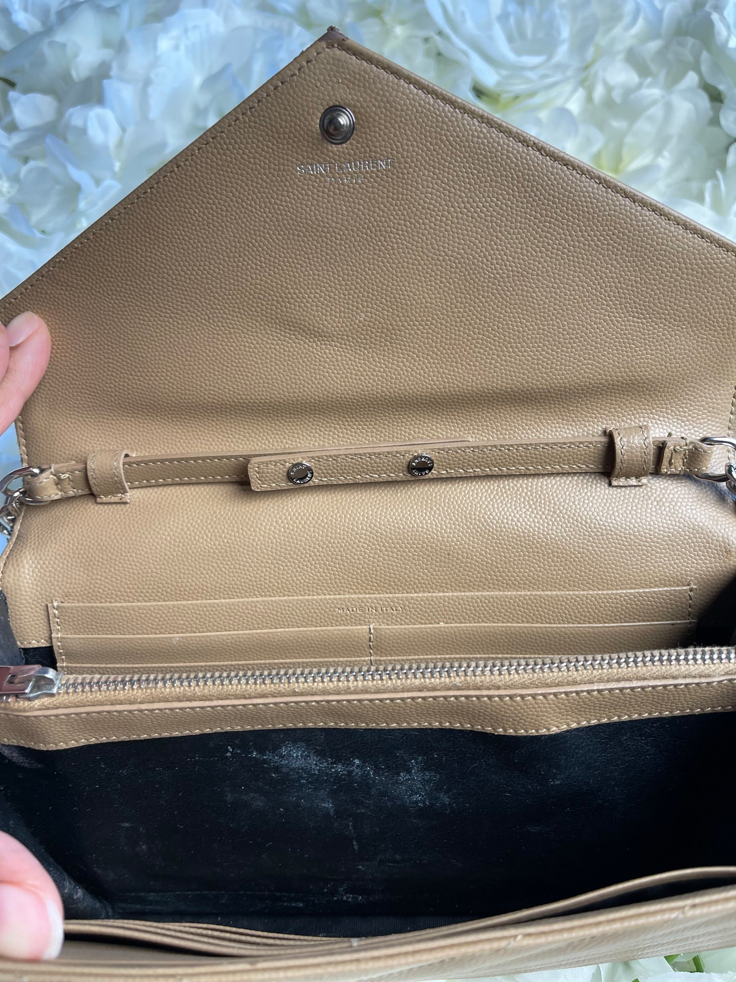 Saint Laurent Cassandre Crossbody Handbag in Tan