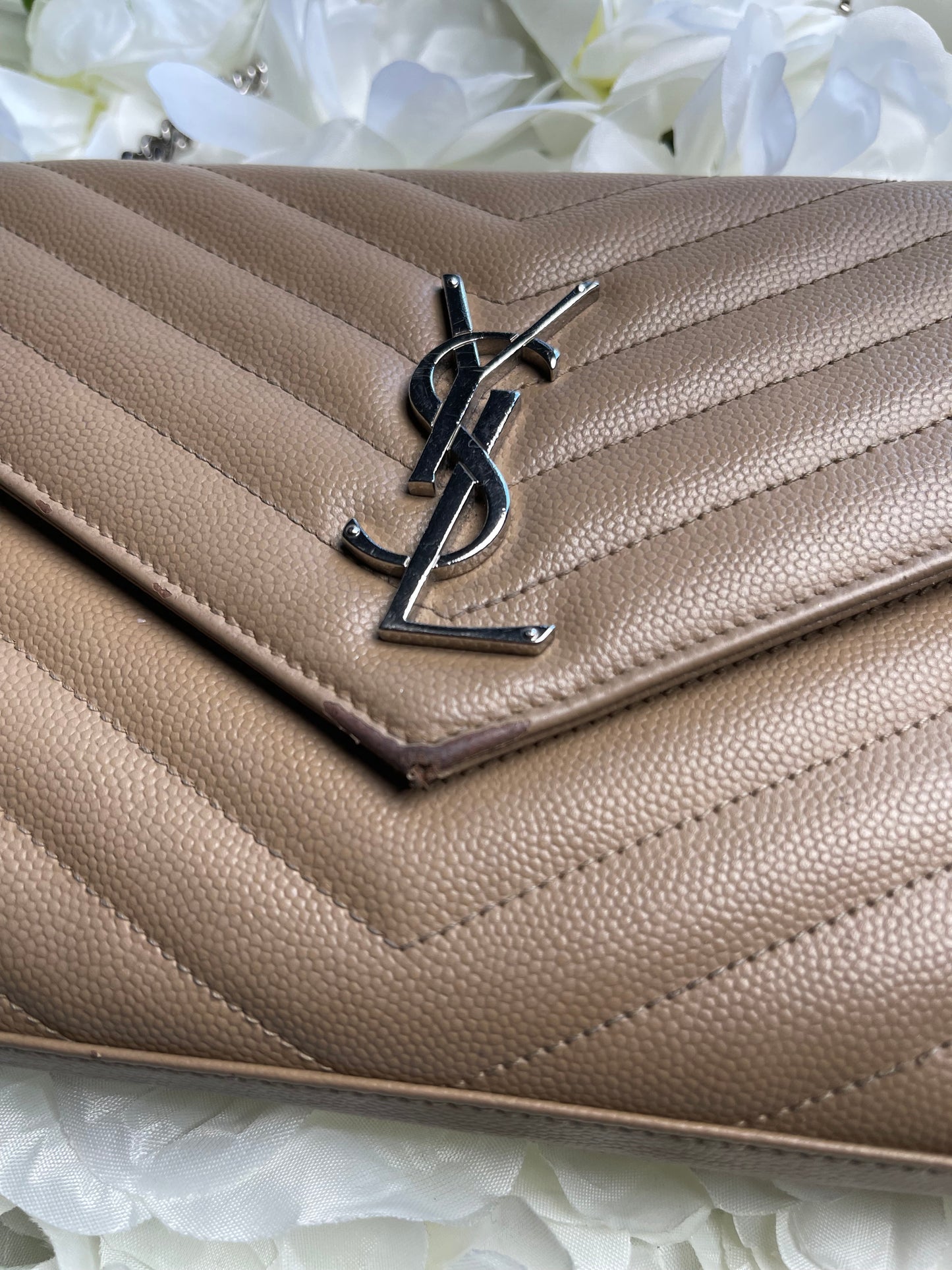Saint Laurent Cassandre Crossbody Handbag in Tan