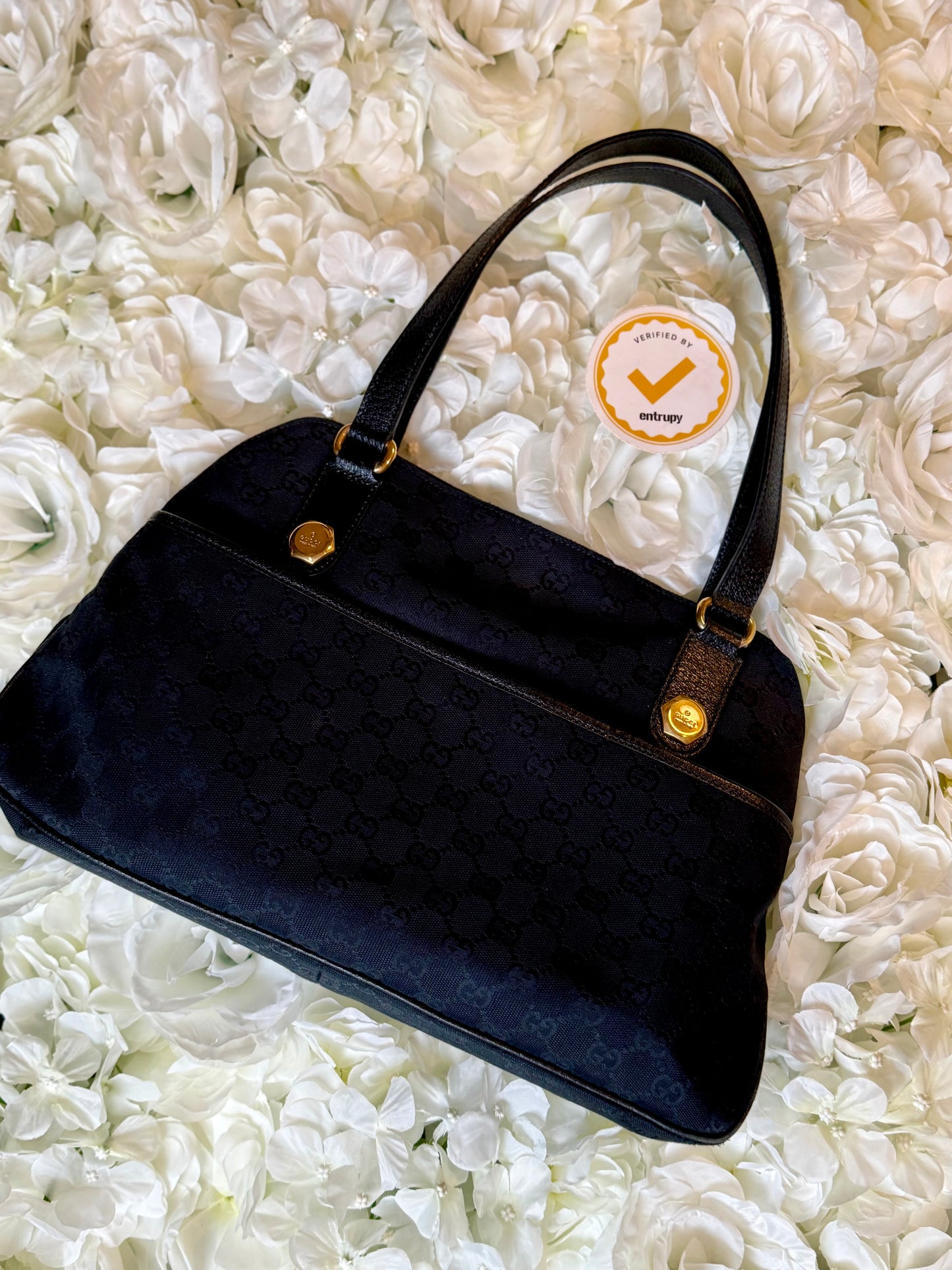 Gucci Charmy GG Black Canvas Handbag Vintage