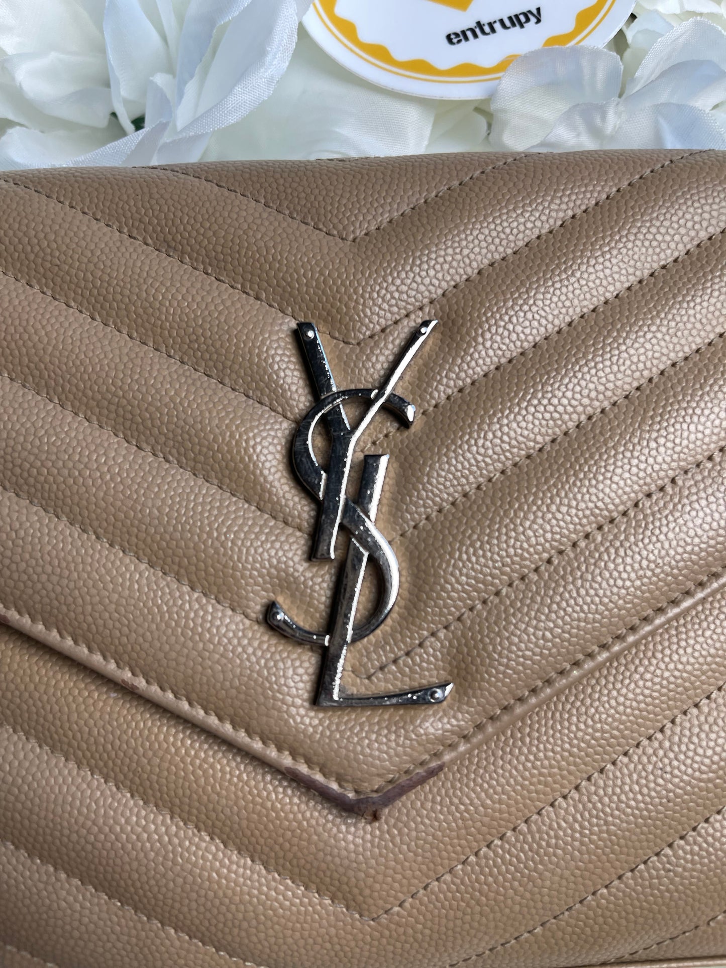 Saint Laurent Cassandre Crossbody Handbag in Tan