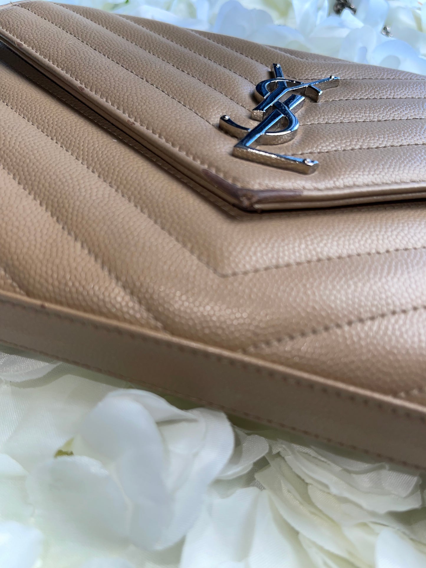 Saint Laurent Cassandre Crossbody Handbag in Tan