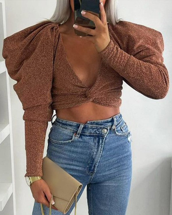 Brown Sugar Puff Sleeve Top