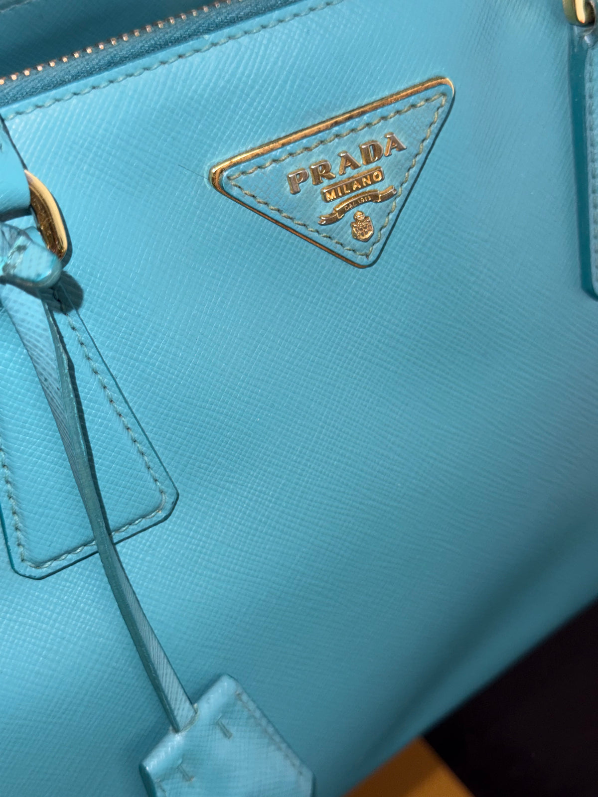 Prada Galleria Teal Saffiano Leather Tote Handbag