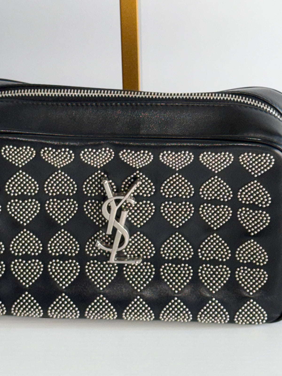 Saint Laurent Black Heart Studded Camera Shoulder Bag YSL