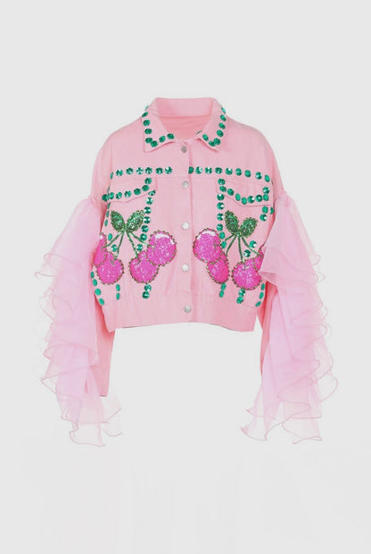 Cherry Blossom Bedazzled Denim Jacket