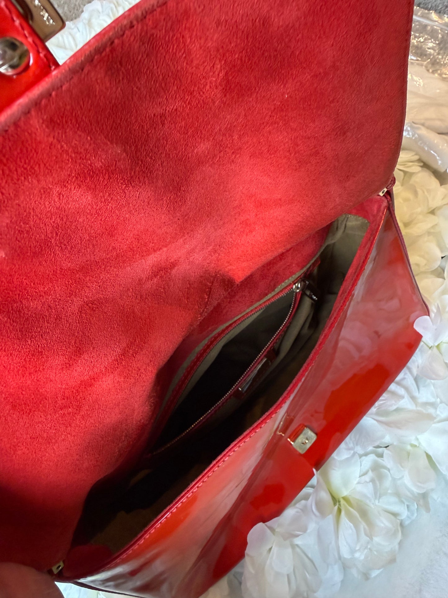 Fendi Mamma Baguette Red Patent Leather Handbag