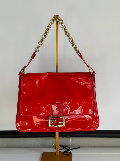 Fendi Mamma Baguette Red Patent Leather Handbag
