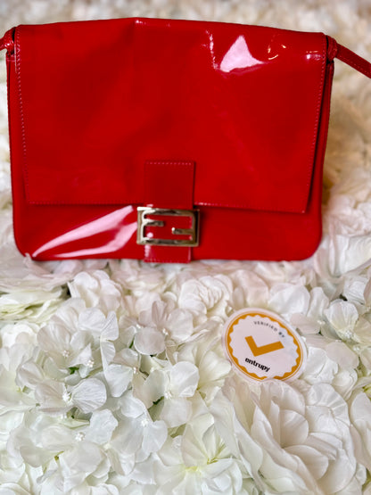 Fendi Mamma Baguette Red Patent Leather Handbag