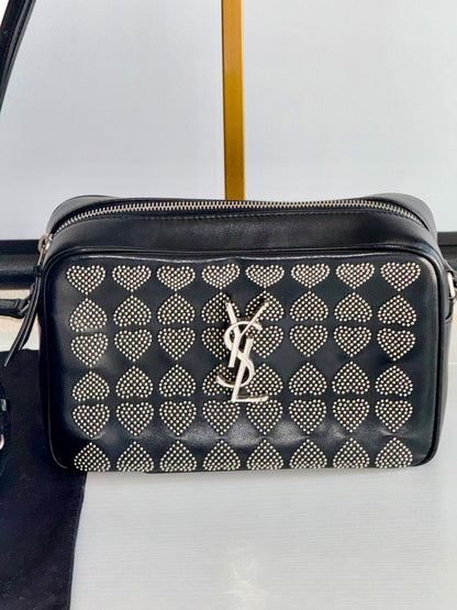 Saint Laurent Black Heart Studded Camera Shoulder Bag YSL