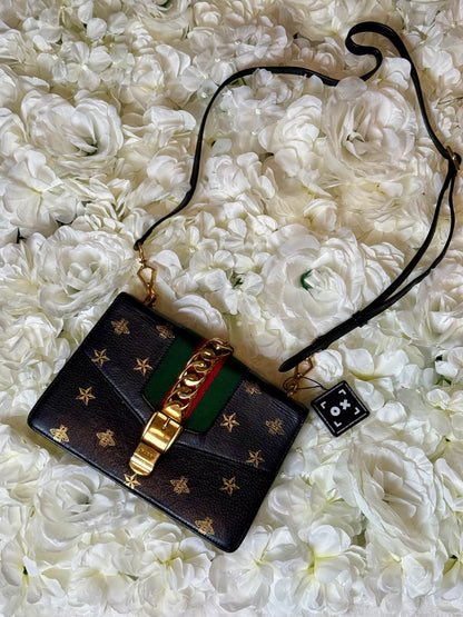 Gucci Sylvie Web Gold Bee Handbag