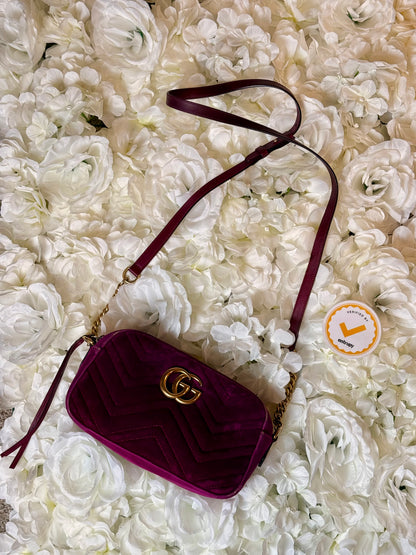 Gucci GG Matelasse Velvet Marmont Purple Crossbody Bag