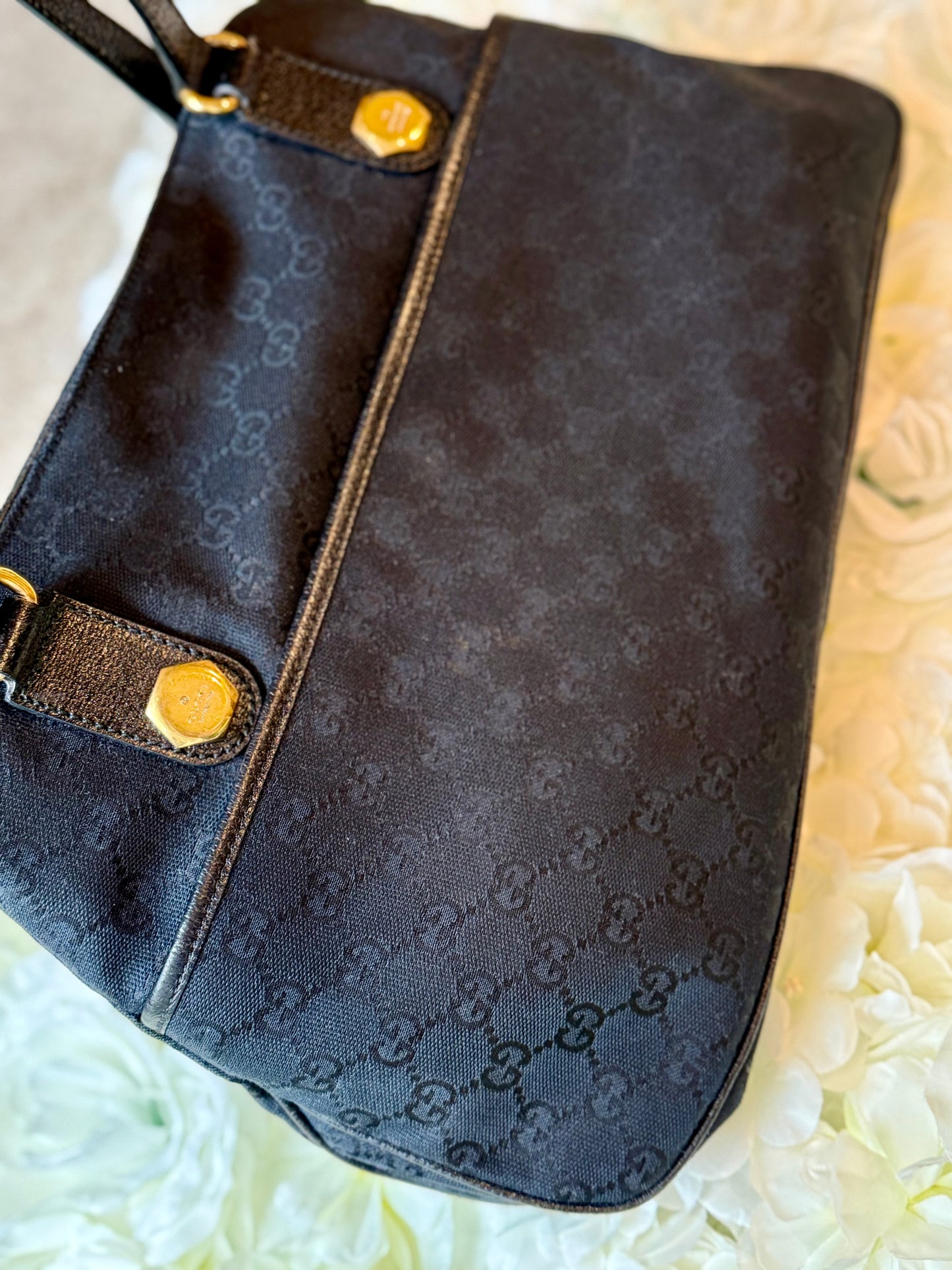 Gucci Charmy GG Black Canvas Handbag Vintage