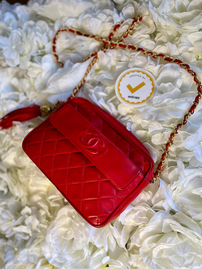 Chanel Red Lambskin Camera Bag-Vintage