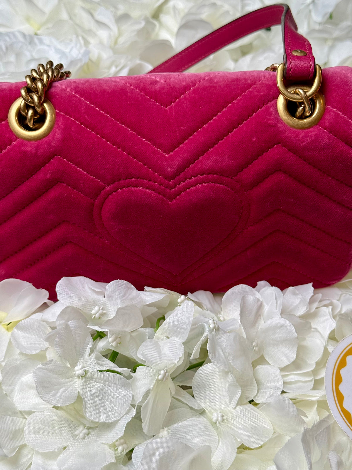 Gucci Marmont GG Pink Velvet Chain Shoulder Handbag