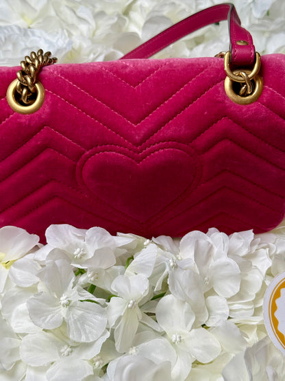 Gucci Marmont GG Pink Velvet Chain Shoulder Handbag