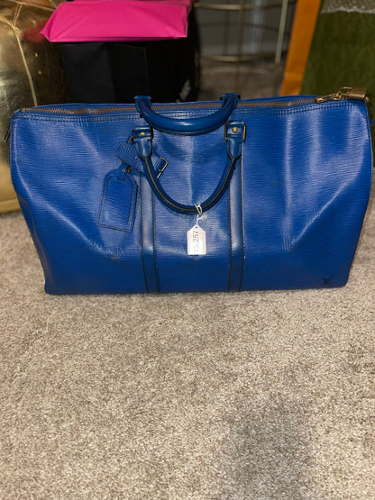 Louis Vuitton Blue Epi Leather Keepall 60 Tote Bag Vintage