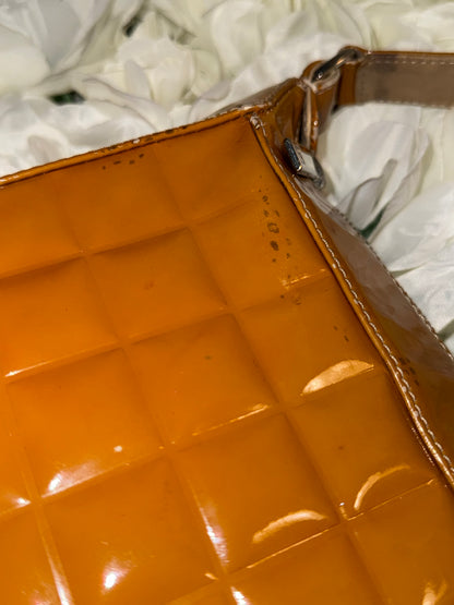 Chanel Mustard Chocolate Bar Handbag Patent Leather Vintage