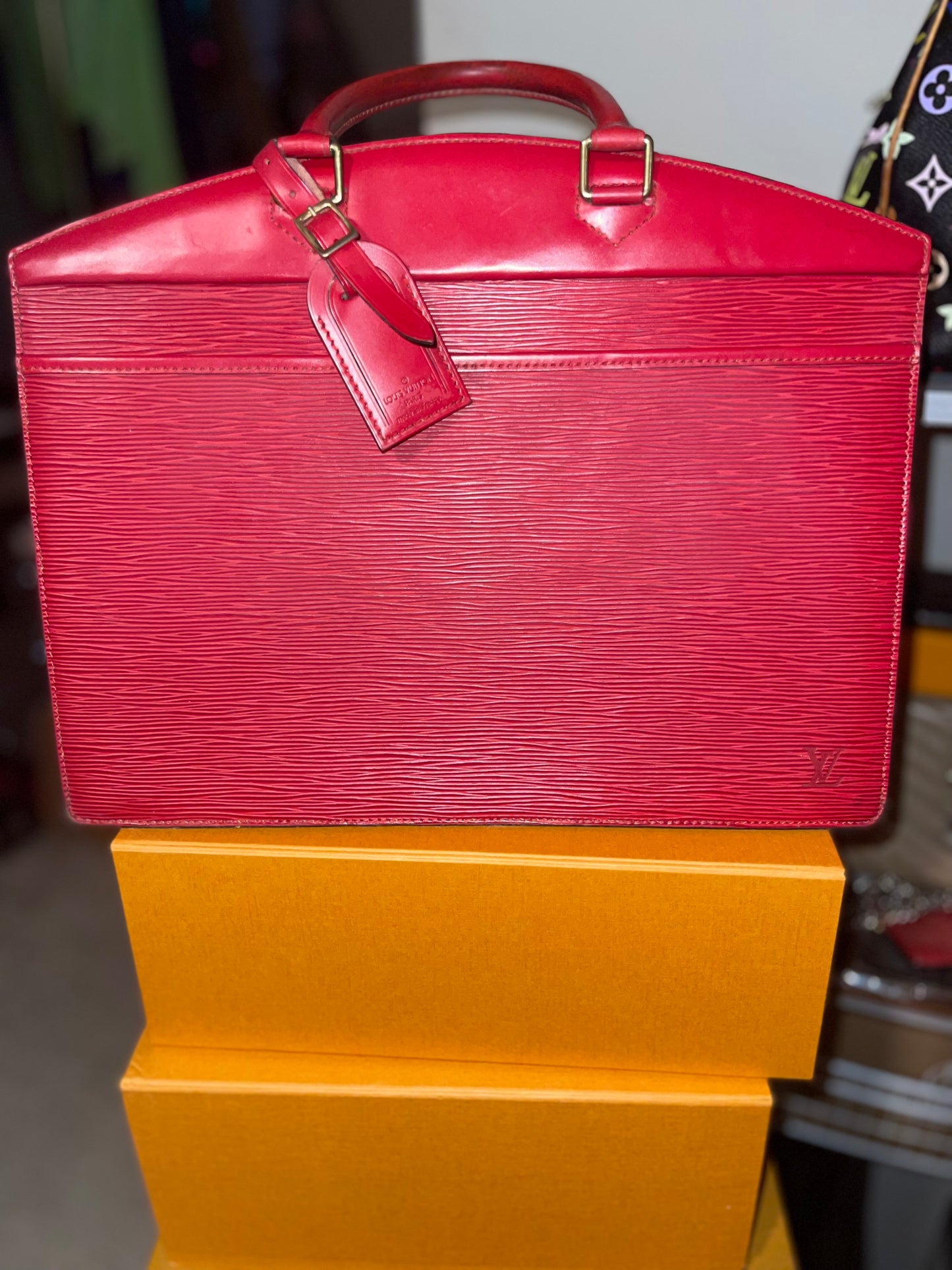 Louis Vuitton Epi Leather Red Handbag Business Tote