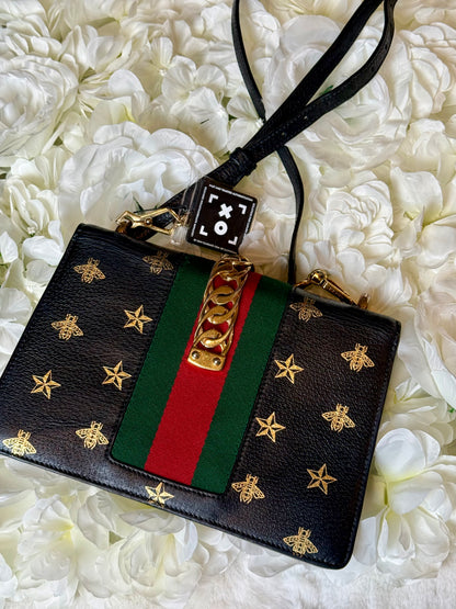 Gucci Sylvie Web Gold Bee Handbag