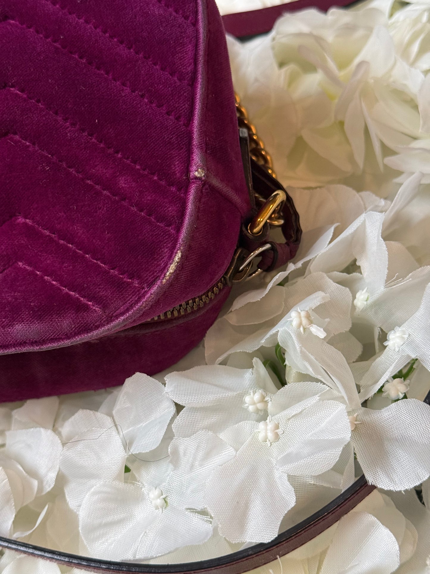 Gucci GG Matelasse Velvet Marmont Purple Crossbody Bag