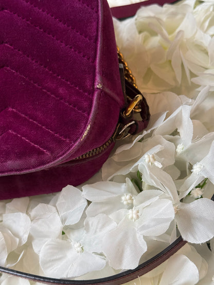 Gucci GG Matelasse Velvet Marmont Purple Crossbody Bag