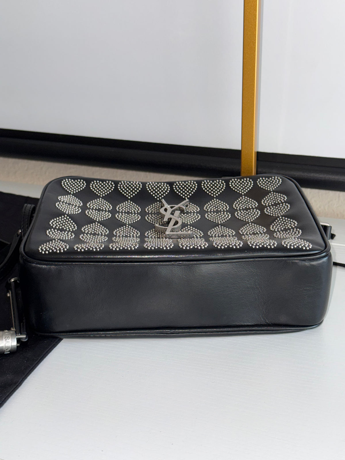 Saint Laurent Black Heart Studded Camera Shoulder Bag YSL