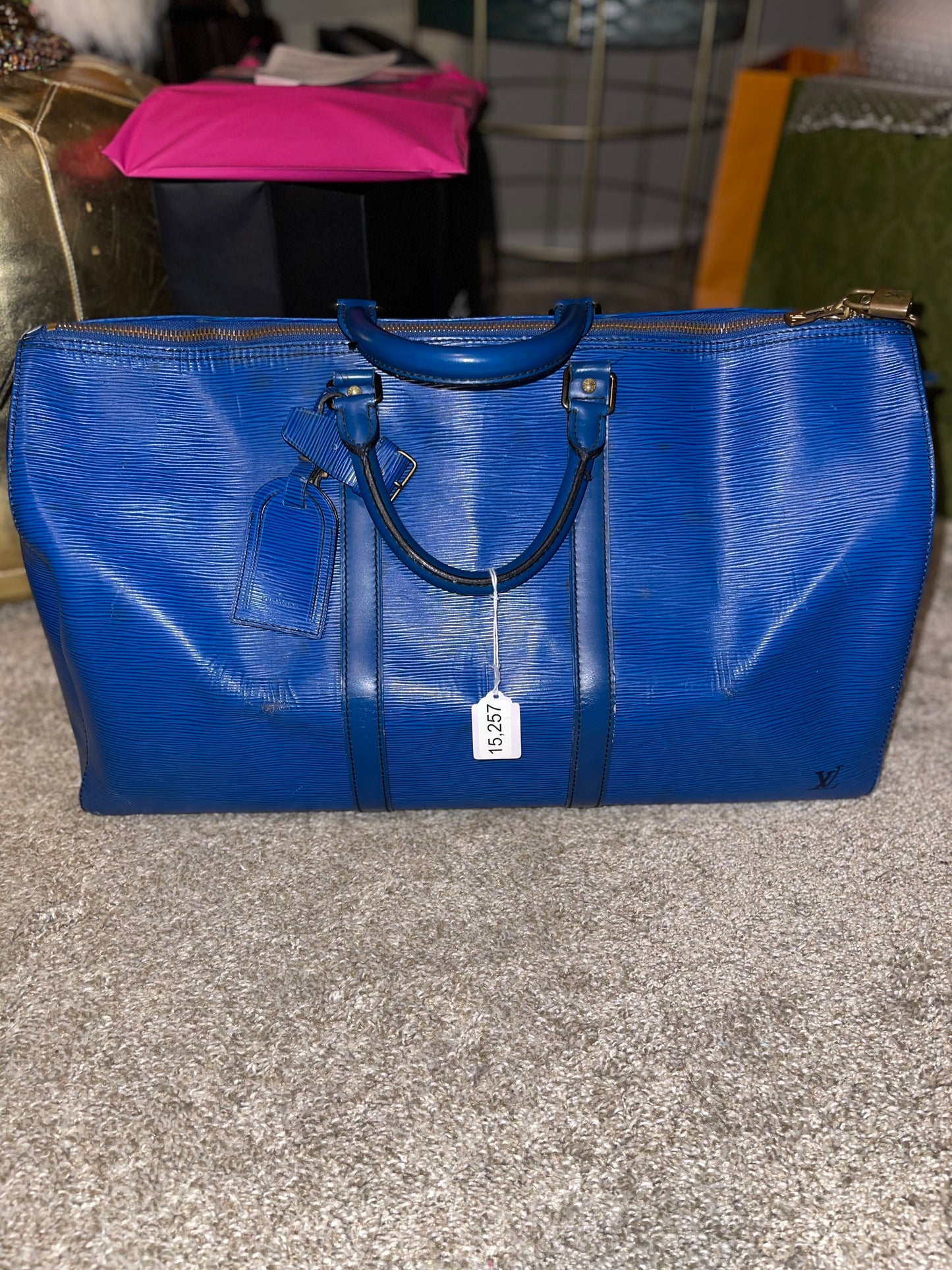 Louis Vuitton Blue Epi Leather Keepall 60 Tote Bag Vintage