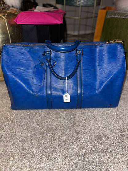 Louis Vuitton Blue Epi Leather Keepall 60 Tote Bag Vintage