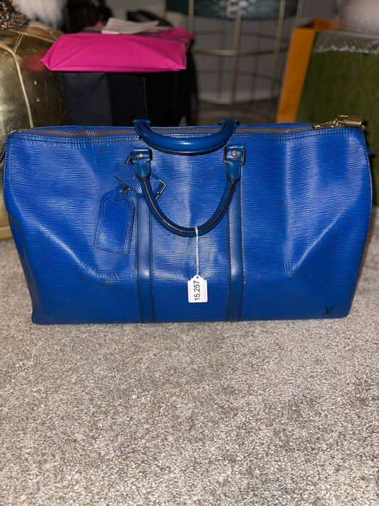 Louis Vuitton Blue Epi Leather Keepall 60 Tote Bag Vintage