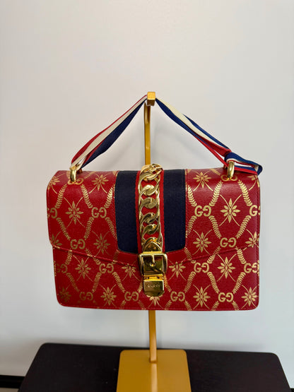 Gucci Sylvie Red GG Limited Edition Crossbody Handbag