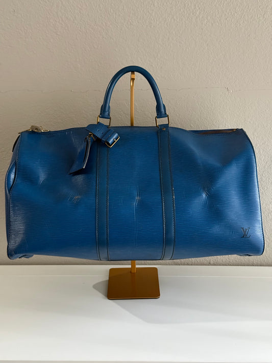 Louis Vuitton Blue Epi Leather Keepall 60 Tote Bag Vintage