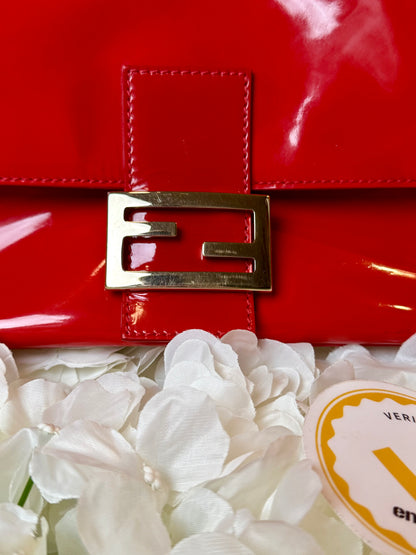 Fendi Mamma Baguette Red Patent Leather Handbag