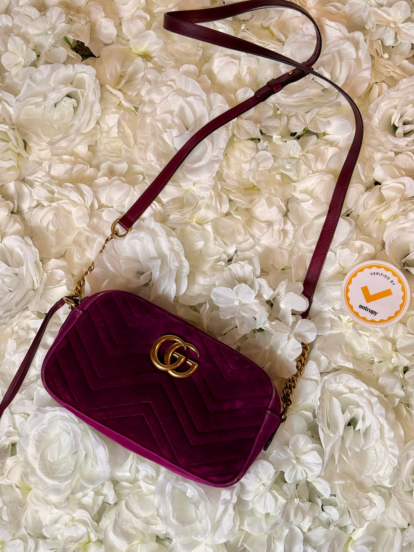 Gucci GG Matelasse Velvet Marmont Purple Crossbody Bag