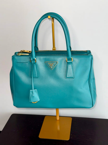 Prada Galleria Teal Saffiano Leather Tote Handbag