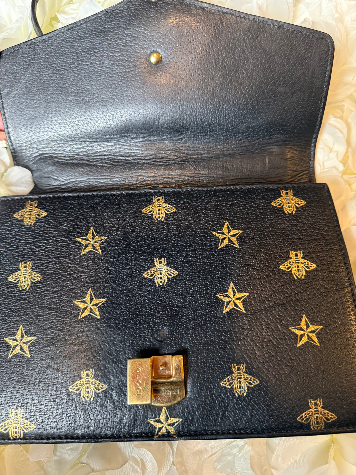 Gucci Sylvie Web Gold Bee Handbag