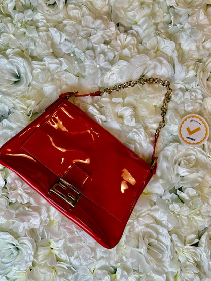 Fendi Mamma Baguette Red Patent Leather Handbag