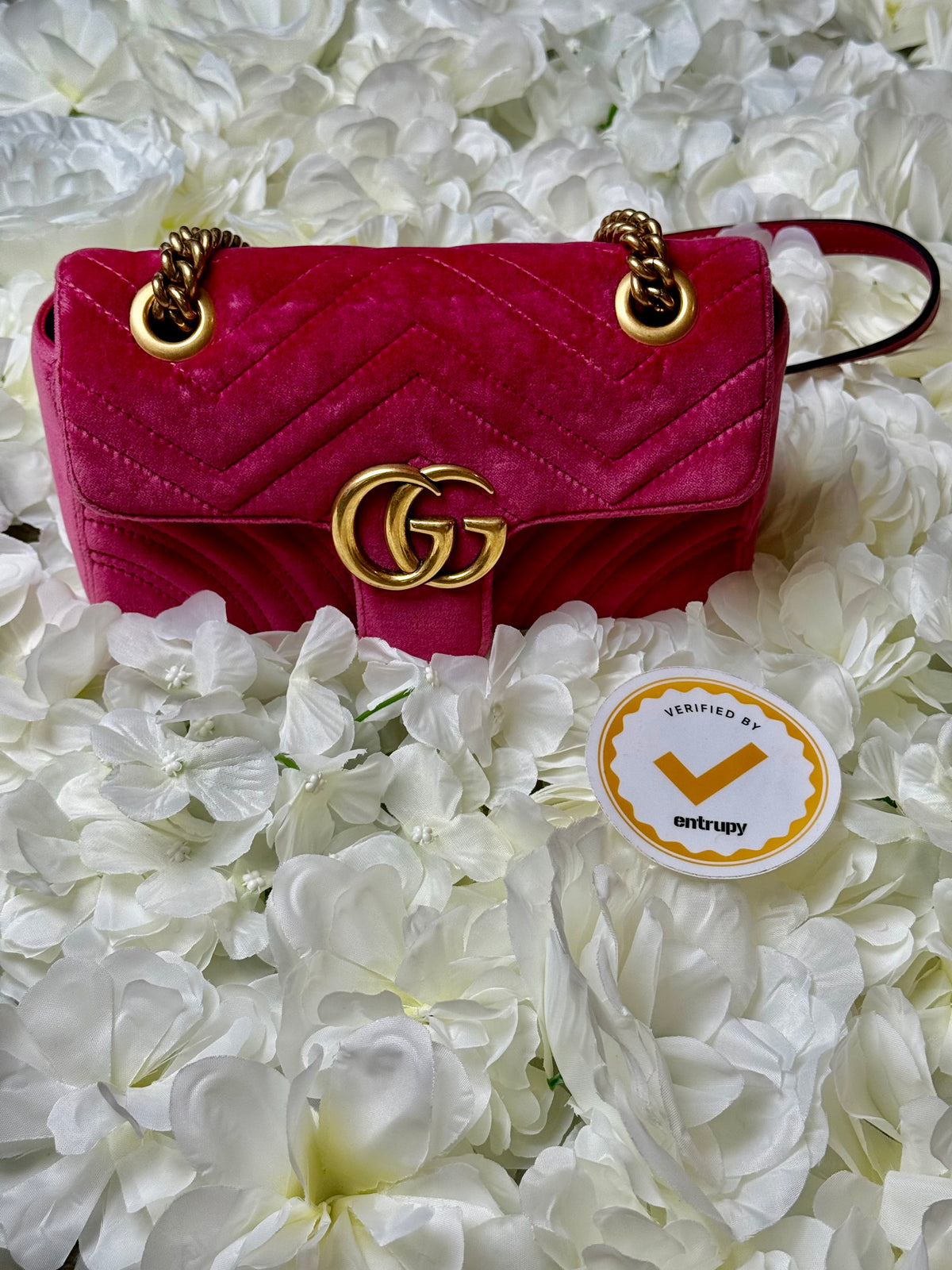 Gucci Marmont GG Pink Velvet Chain Shoulder Handbag