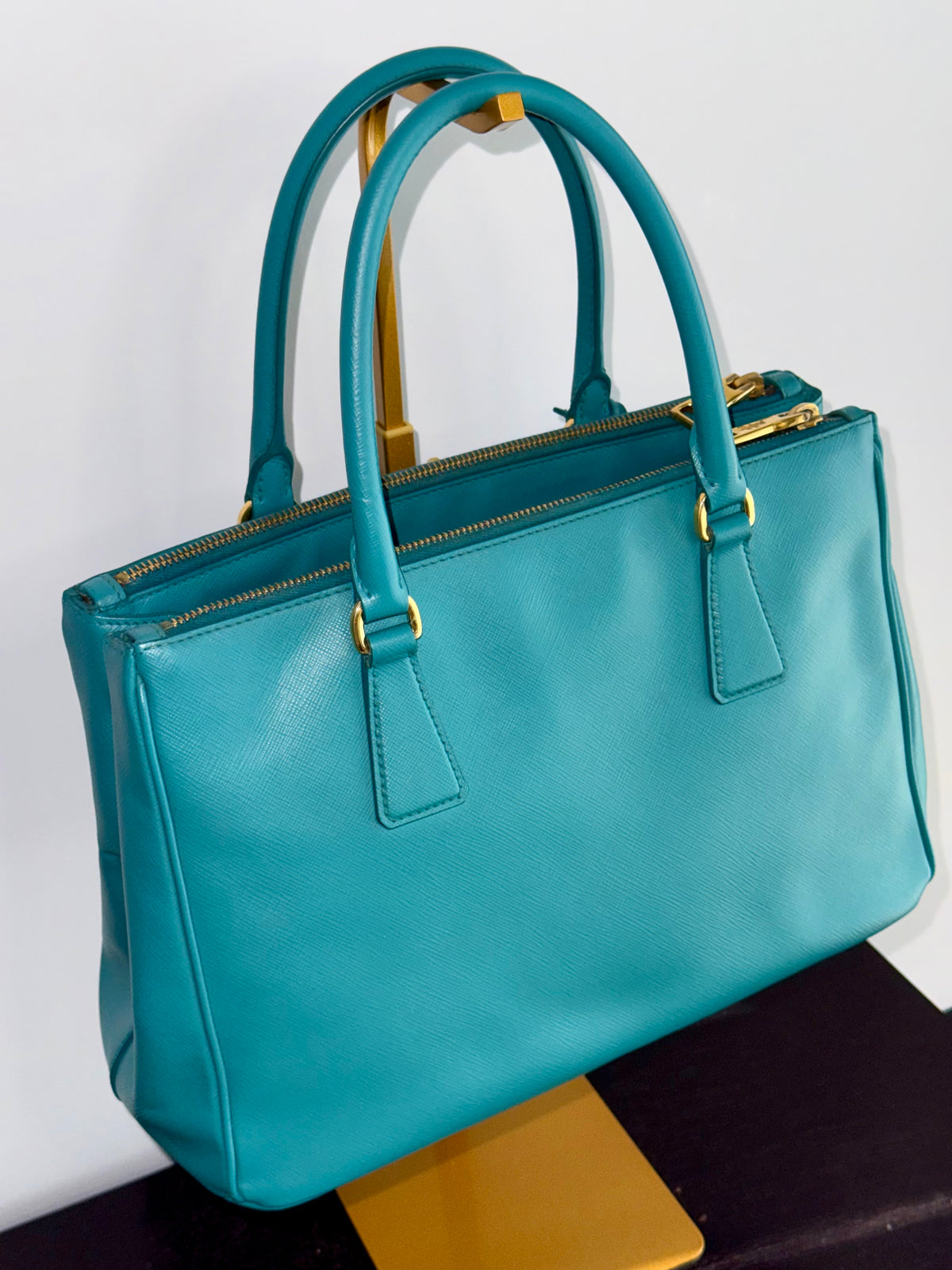 Prada Galleria Teal Saffiano Leather Tote Handbag