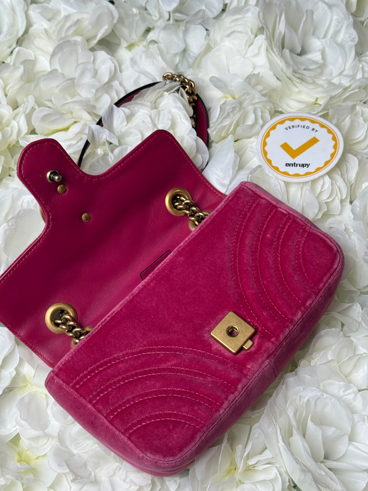 Gucci Marmont GG Pink Velvet Chain Shoulder Handbag