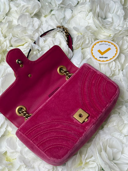Gucci Marmont GG Pink Velvet Chain Shoulder Handbag