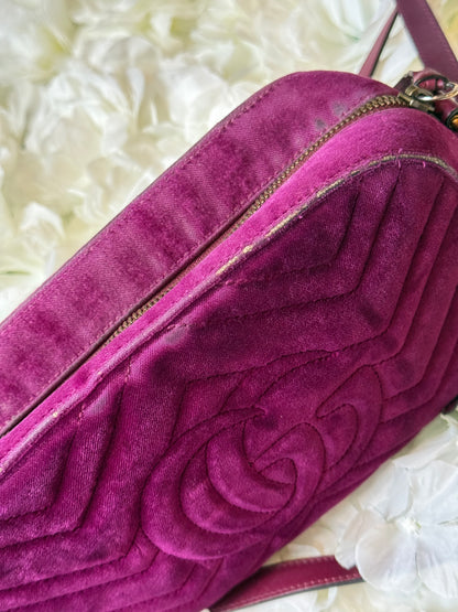 Gucci GG Matelasse Velvet Marmont Purple Crossbody Bag