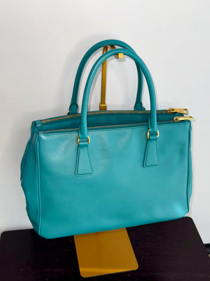 Prada Galleria Teal Saffiano Leather Tote Handbag