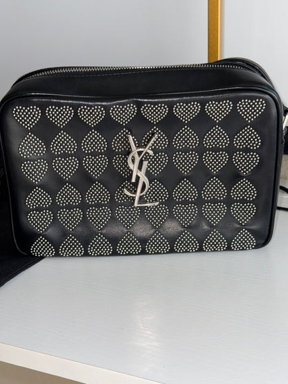 Saint Laurent Black Heart Studded Camera Shoulder Bag YSL