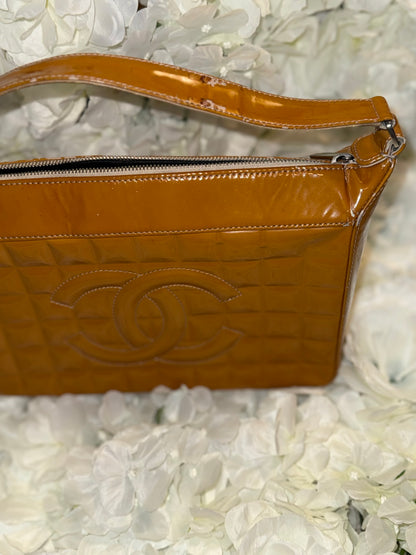 Chanel Mustard Chocolate Bar Handbag Patent Leather Vintage