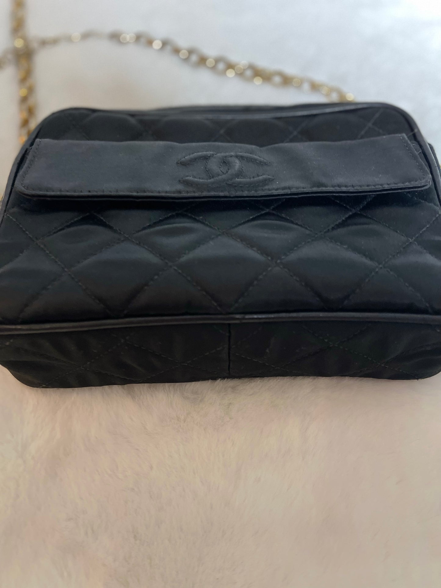 Chanel Black Satin Camera Bag With Tassel Vintage