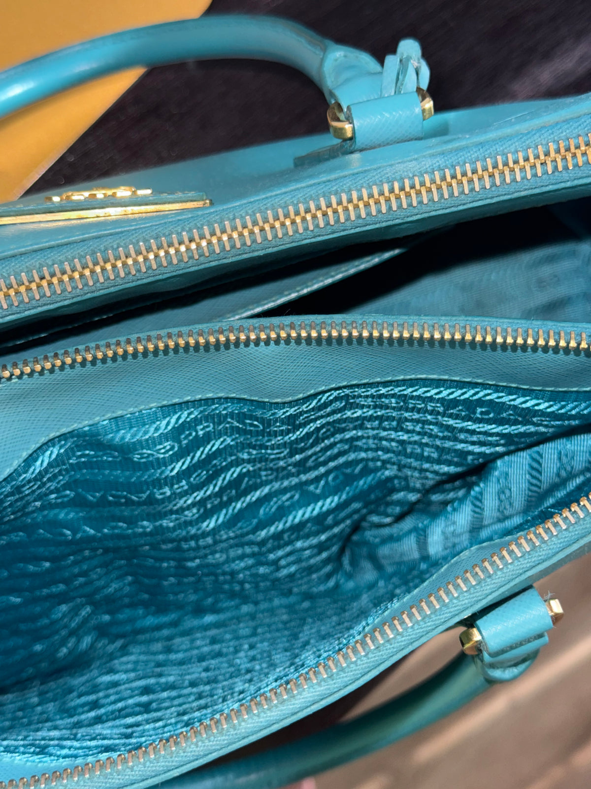 Prada Galleria Teal Saffiano Leather Tote Handbag