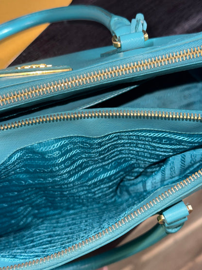 Prada Galleria Teal Saffiano Leather Tote Handbag
